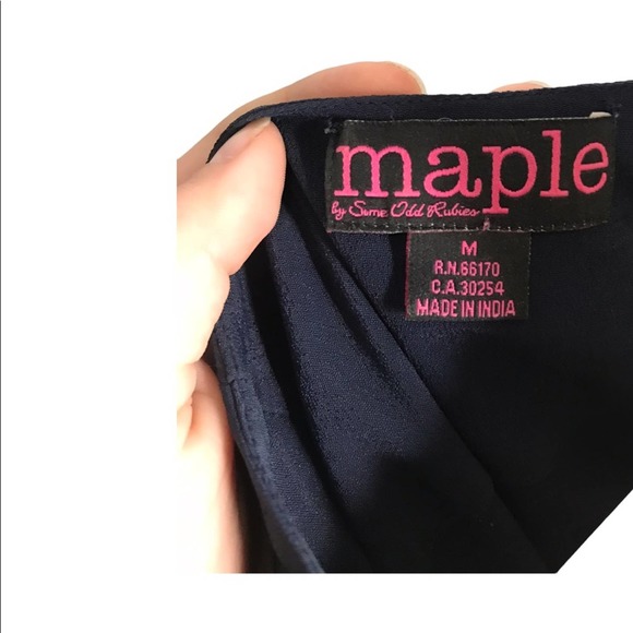 Maple | Navy Blue Shift Dress Cold Shoulder w/ Button Detail Short Sleeves - Picture 6 of 7